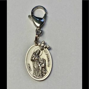 St. Francis medal with tiny rhinestone cross pet charm, clip on